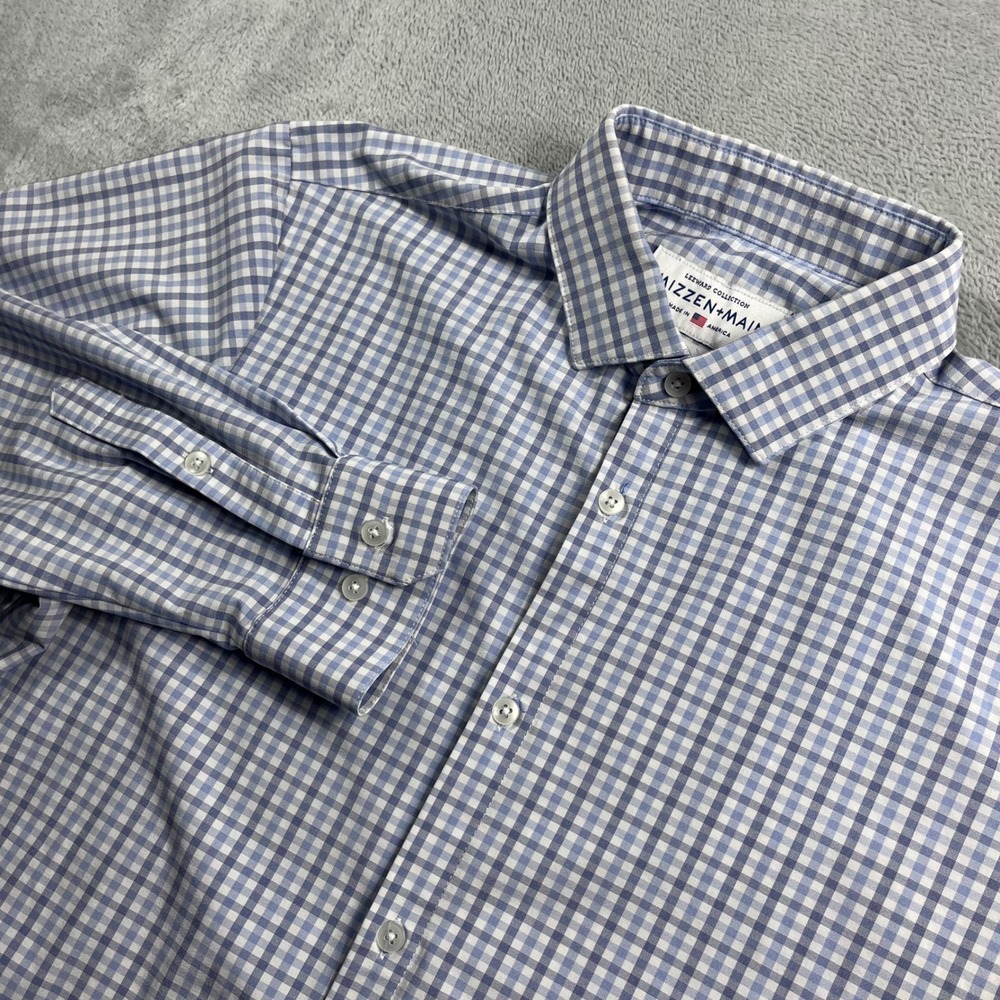 Mizzen+Main Leeward Blue White Gingham Trim Fit Dress Shirt Mens‎ XL